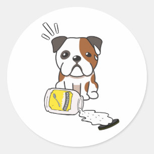 Funny bulldog spilled mayonnaise classic round sticker