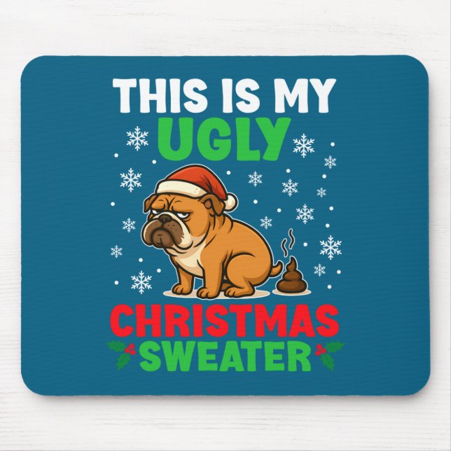Funny Bulldog Ugly Christmas Sweater Hilarious Dog Mouse Mat (Front)