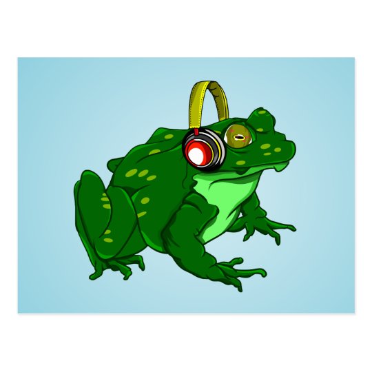 Funny Bullfrog Wearing Headphones Postcard