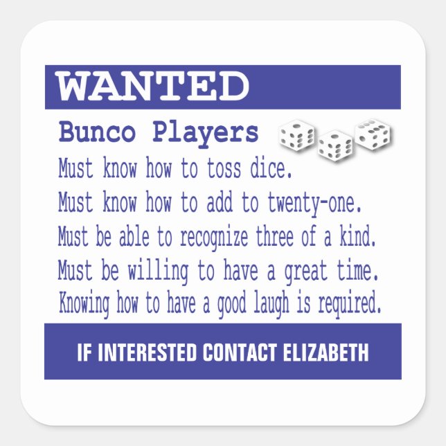 Funny Bunco Game Night Square Sticker (Front)
