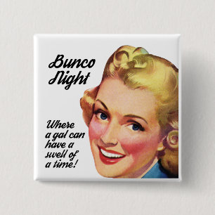 Funny Bunco Night Retro Woman Swell of a Time 15 Cm Square Badge