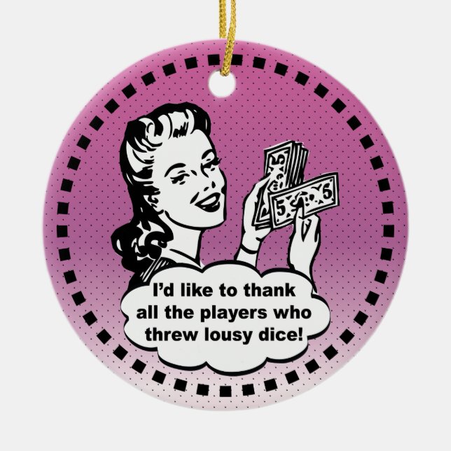 Funny Bunco Player Winner Pink Vintage Ceramic Tree Decoration (Front)