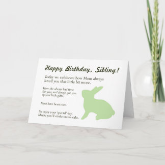 Funny Bunny Birthday card for Brother or Sister