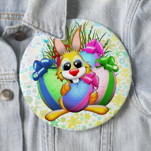 Funny Bunny biting an Easter Egg 6 Cm Round Badge
