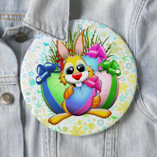 Funny Bunny biting an Easter Egg 6 Cm Round Badge