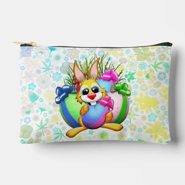Funny Bunny biting an Easter Egg Accessory Pouch (Front)
