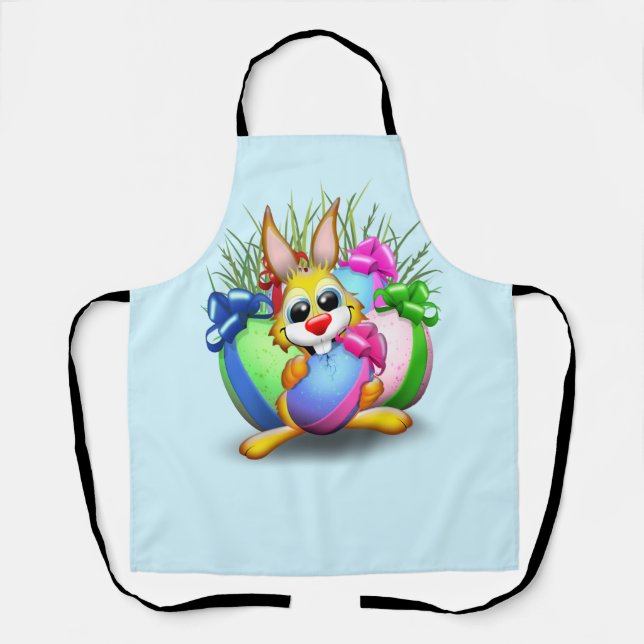 Funny Bunny biting an Easter Egg Apron (Front)