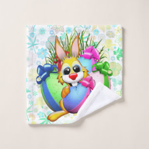 Funny Bunny biting an Easter Egg Bath Towel Set