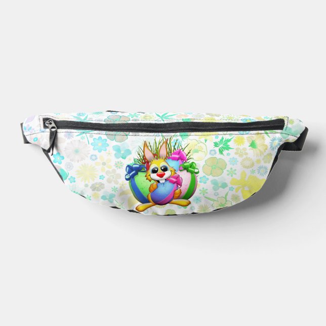 Funny Bunny biting an Easter Egg Bum Bags (Lay Down)