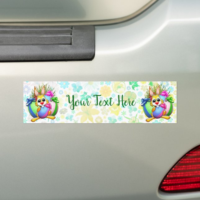 Funny Bunny biting an Easter Egg Bumper Sticker (On Car)