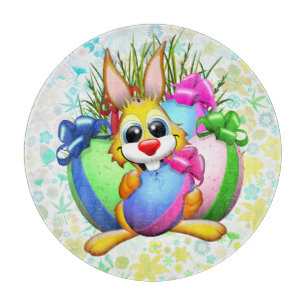 Funny Bunny biting an Easter Egg Cutting Board
