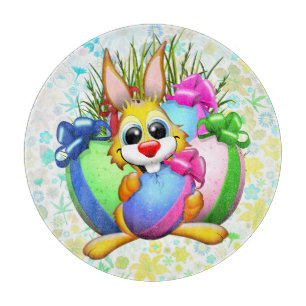 Funny Bunny biting an Easter Egg Cutting Board