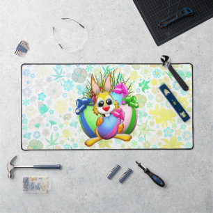 Funny Bunny biting an Easter Egg Desk Mat