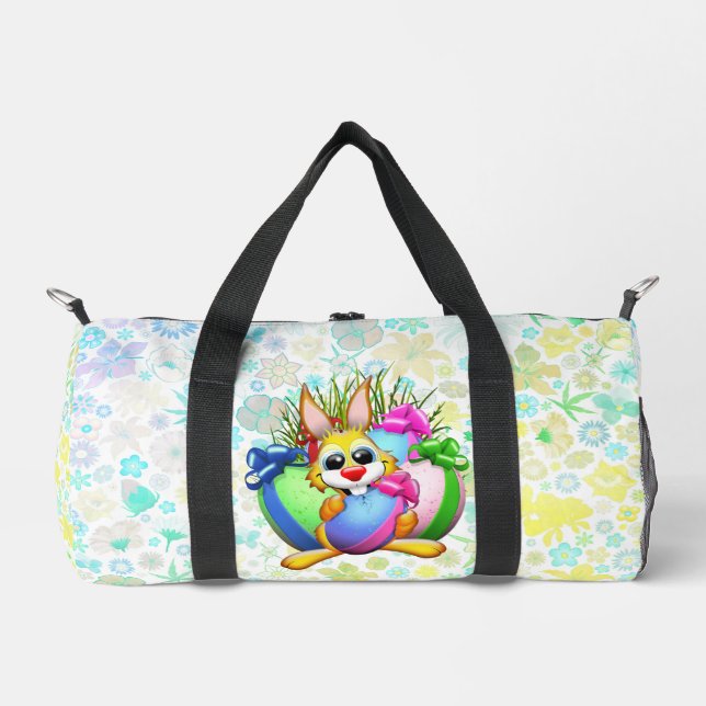 Funny Bunny biting an Easter Egg Duffle Bag (Front)