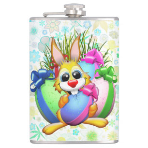Funny Bunny biting an Easter Egg Hip Flask