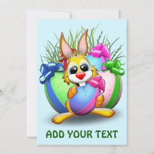 Funny Bunny biting an Easter Egg Holiday Card
