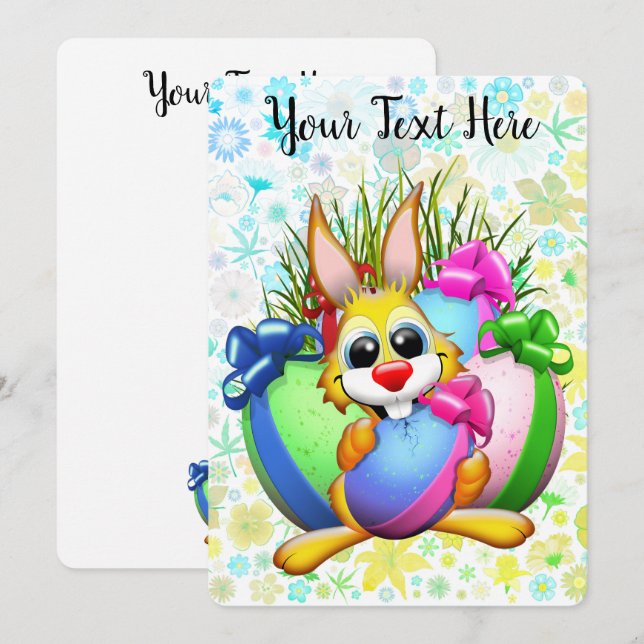 Funny Bunny biting an Easter Egg Invitation (Front/Back)