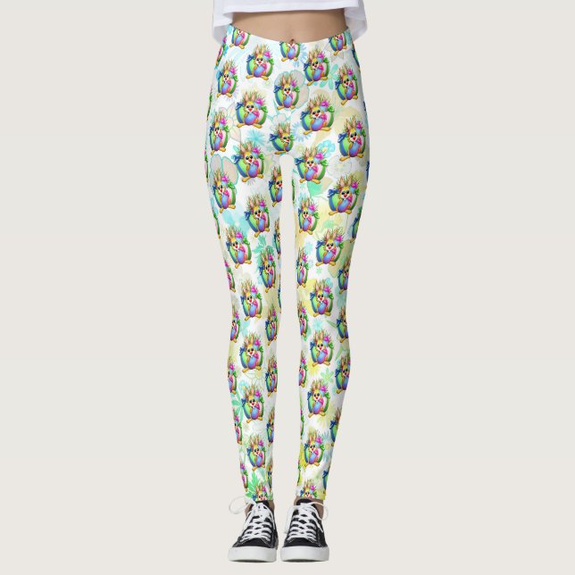 Funny Bunny biting an Easter Egg Leggings (Front)
