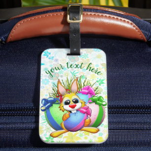 Funny Bunny biting an Easter Egg Luggage Tag