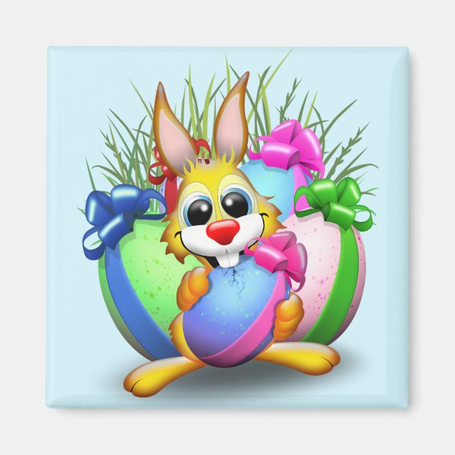 Funny Bunny biting an Easter Egg Magnet (Front)