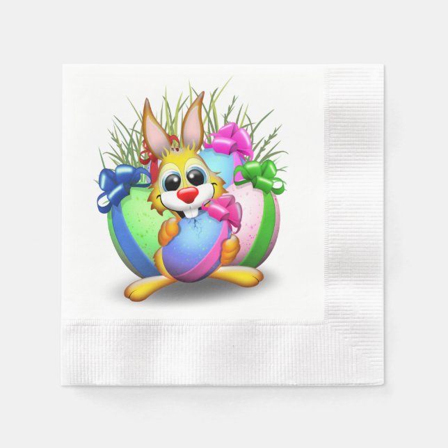 Funny Bunny biting an Easter Egg Napkin (Front)