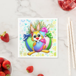 Funny Bunny biting an Easter Egg Napkin