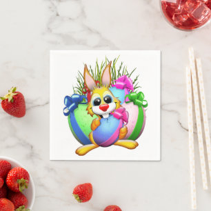 Funny Bunny biting an Easter Egg Napkin