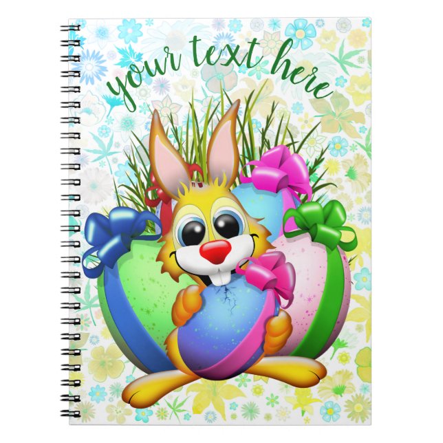 Funny Bunny biting an Easter Egg Notebook (Front)