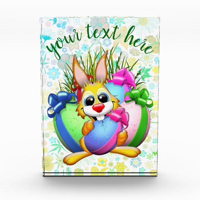 Funny Bunny biting an Easter Egg Photo Block (Front)