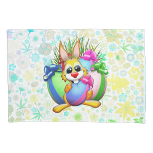 Funny Bunny biting an Easter Egg Pillowcase