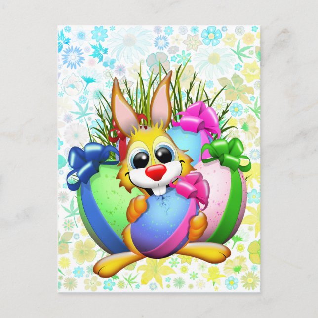 Funny Bunny biting an Easter Egg Postcard (Front)