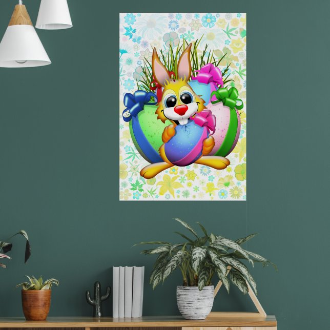 Funny Bunny biting an Easter Egg Poster (Living Room 1)