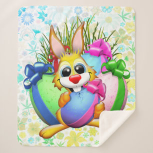 Funny Bunny biting an Easter Egg Sherpa Blanket