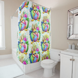 Funny Bunny biting an Easter Egg Shower Curtain