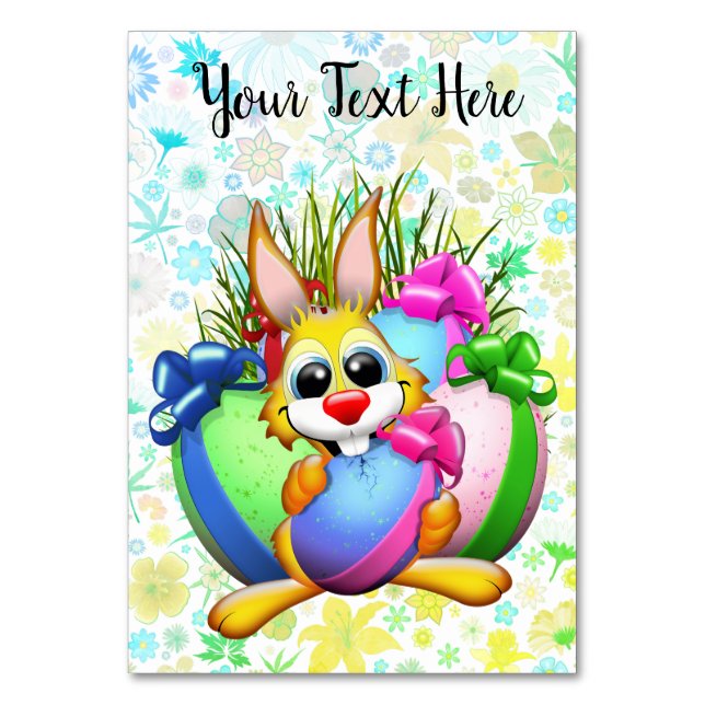 Funny Bunny biting an Easter Egg Table Number (Front)