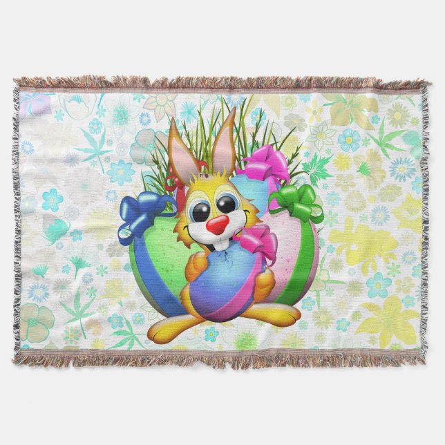 Funny Bunny biting an Easter Egg Throw Blanket (Front)