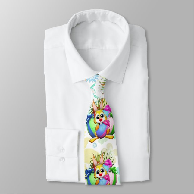 Funny Bunny biting an Easter Egg Tie (Tied)