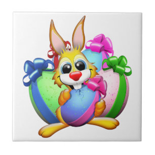 Funny Bunny biting an Easter Egg Tile