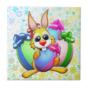 Funny Bunny biting an Easter Egg Tile