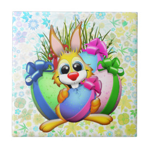 Funny Bunny biting an Easter Egg Tile