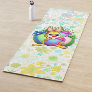 Funny Bunny biting an Easter Egg Yoga Mat
