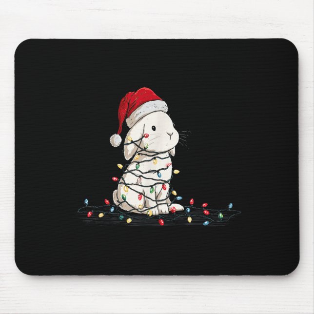 Funny Bunny Christmas Graphics Animal Lights Lover Mouse Mat (Front)