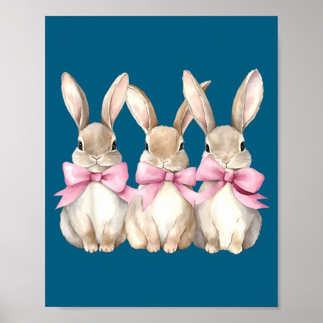 Funny Bunny Coquette Bow Rabbit Lovers Easter Retr Poster (Front)