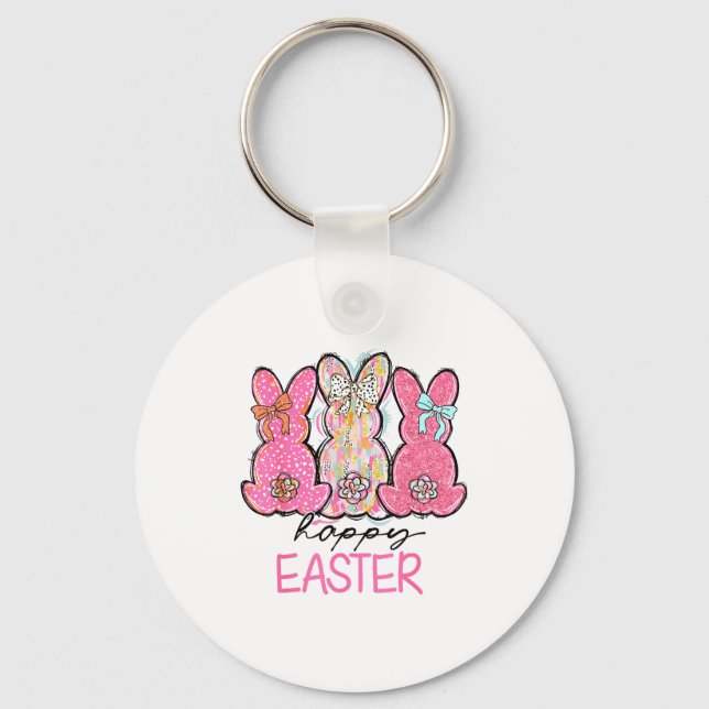 Funny Bunny Coquette Bow Rabbit Lovers Happy Easte Key Ring (Front)