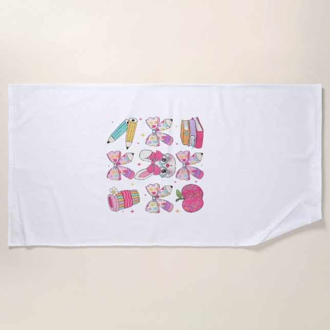 Funny Bunny Coquette Bow Rabbit Teacher Easter Ret Beach Towel (Front)