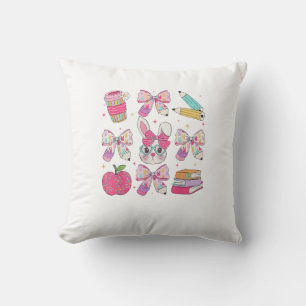 Funny Bunny Coquette Bow Rabbit Teacher Easter Ret Cushion