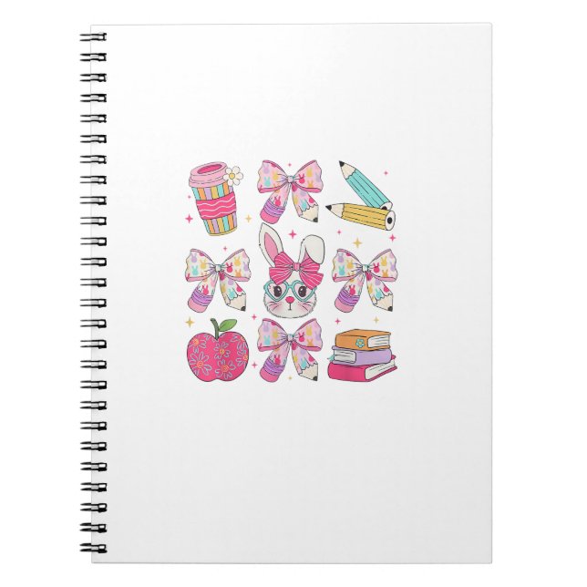 Funny Bunny Coquette Bow Rabbit Teacher Easter Ret Notebook (Front)
