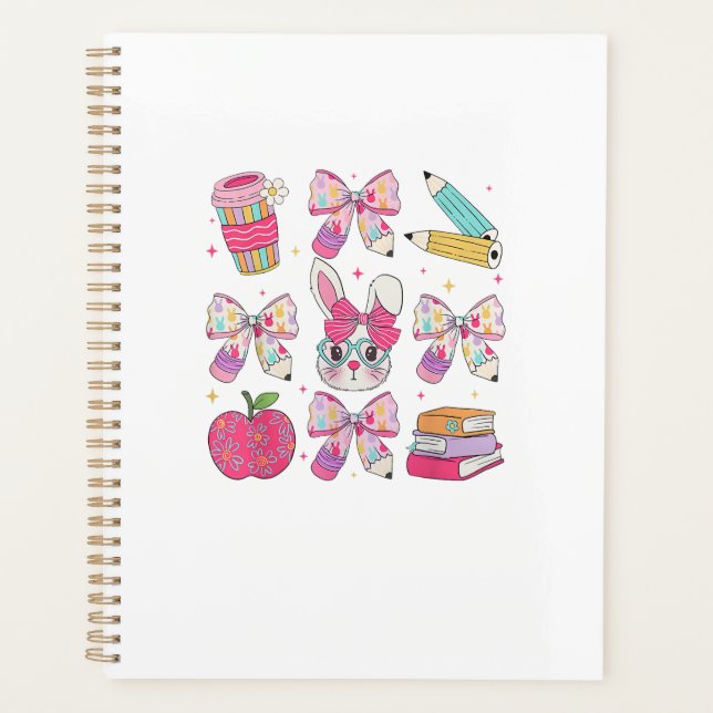 Funny Bunny Coquette Bow Rabbit Teacher Easter Ret Planner (Front)