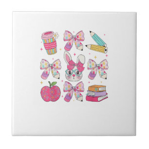 Funny Bunny Coquette Bow Rabbit Teacher Easter Ret Tile