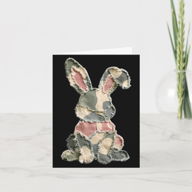 Funny bunny crochet patchwork camo rabbit happy card (Front)